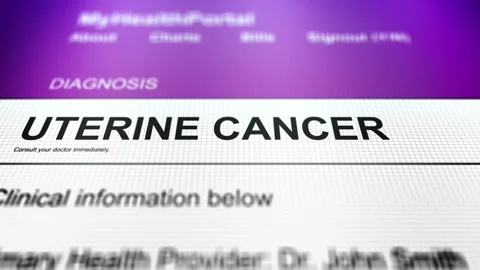 Camera Slides Across Generic Health Portal with Uterine Cancer Diagnosis 動画素材 337883328