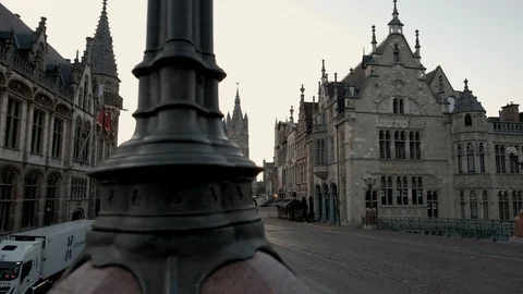 Camera slides from behind lamppost to reveal Korenmarkt Stock Footage 90072546