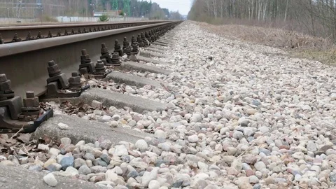 Camera slides over railway and sleepers Stock Footage 74375885