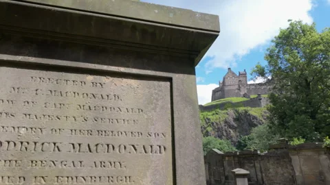 Camera slides to reveal Edinburgh Castle Stock Footage 278399754