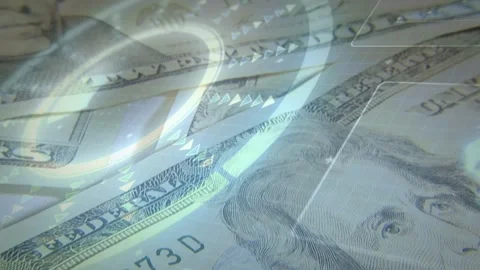 Camera sliding, HUD ring appearing, US $20 bill revealing serial digits, UI Stock Footage 329454708