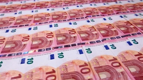 Camera sliding over small euro banknotes layer Stock Footage 81170160