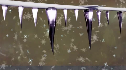Camera sliding right revealing glossy icicles glinting while flakes drifting Stock Footage 340654720