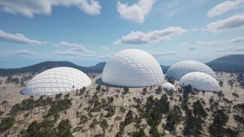 The camera slowly circles the architectural ensemble of white spherical Stock Footage 267825018