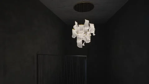 Camera slowly entering a dark room to reveal a contemporary designer led lamp 스톡 동영상 334649307