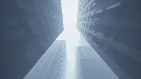 The camera slowly floats through the dense urban development in the fog. Stock Footage 265132996