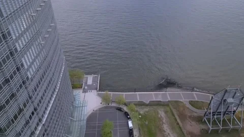 Camera slowly moves up and shows the panorama of New York City Stock Footage 240689095