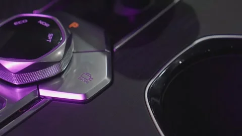 The camera slowly moves around the interior of a car. Purple colors Stock Footage 270484166