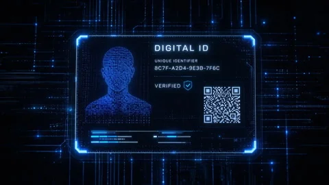 Camera slowly moves back on a 3d render of a digital ID card connected to an Stock Footage 341410952