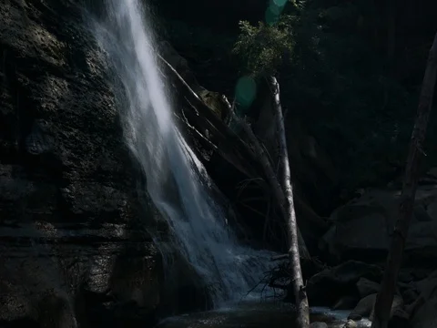 Camera Slowly panning at base of Brandywine Falls in Ohio Stock Footage 77166141