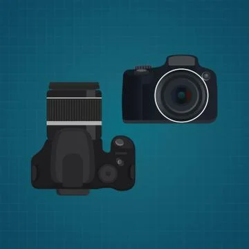 Camera slr dslr vector illustration from front and top view Stock Illustration