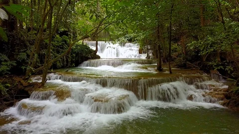 Camera smooth zoom into bueaty waterfall, 4k Stock Footage 90977599