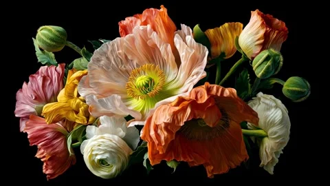 Camera smoothly circles a beautiful, pale, slightly dried bouquet of flowers Stock Footage 315554897