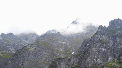 The camera smoothly moving from high peaks to Lake Morske Oko Stock Footage