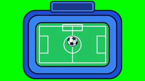 A camera with soccer ball on it and green screen animated chromakey background Video stock 346171111