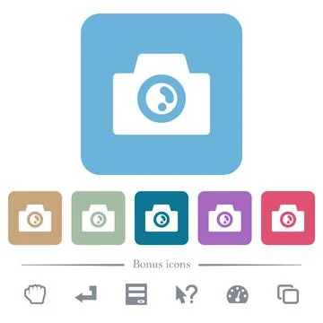 Camera solid flat icons on color rounded square backgrounds Illustrazione stock