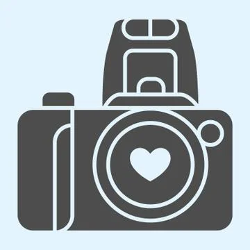 Camera solid icon. Romantic photocamera with heart. Wedding asset vector design 스톡 일러스트