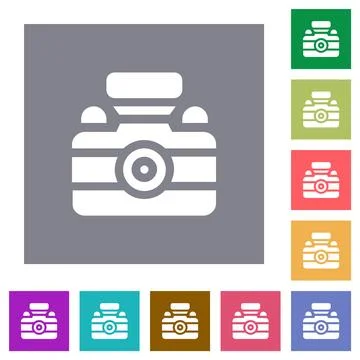 Camera solid square flat icons Stock Illustration
