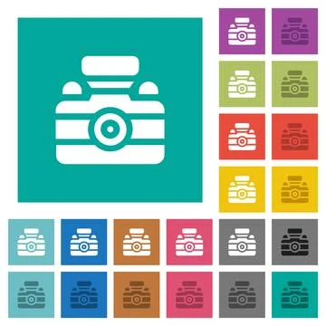 Camera solid square flat multi colored icons Stock Illustration