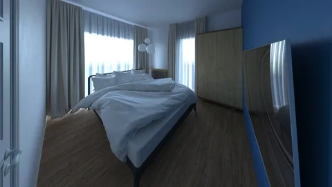 Camera span in the bedroom. the interior of a small room in the early morning Stock Footage 109475695