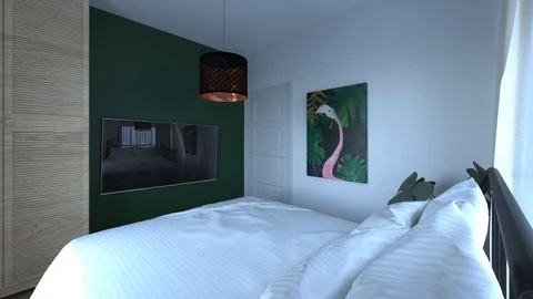 Camera span in the bedroom. the interior of a small room in the early morning Stock Footage 128436138