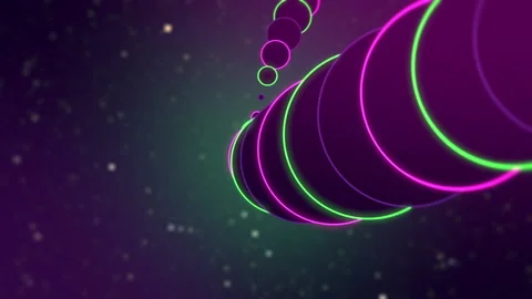 Camera spinning over a sequence of neon green and violet circles. Stock-Footage 145403541