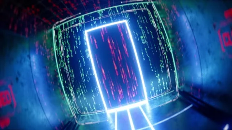 Camera spiraling into hidden passage with programming code, backdoor hacking Stock-Footage 348154483