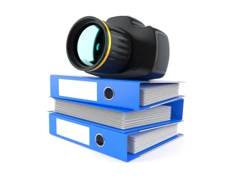 Camera on stack of ring binders Stock Illustration