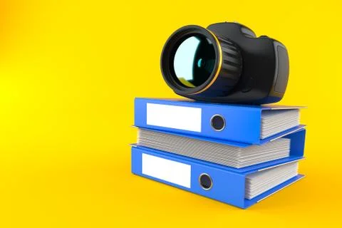 Camera on stack of ring binders 스톡 일러스트