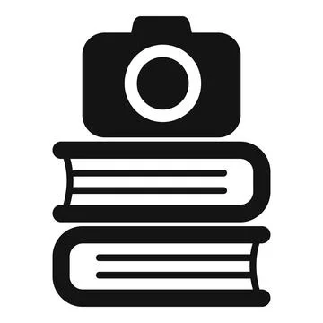 Camera standing on stack of books icon Stock Illustration