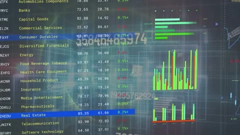 Camera starting dashboard panning as blue rows moving and charts updating Stock Footage 335480903