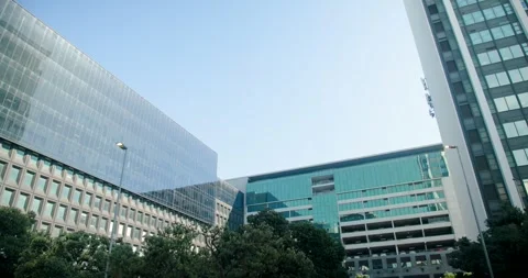 Camera is starting to record and holding steady, showing teal-green office 库存影片 338435956