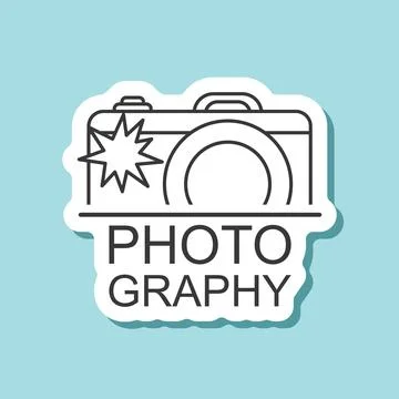 Camera sticker icon in flat style. Photography text vector illustration on .. Stock Illustration