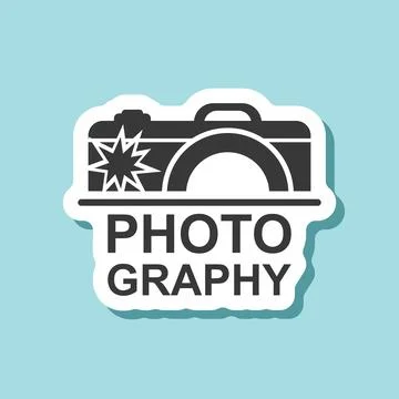 Camera sticker icon in flat style. Photography text vector illustration on .. Stock Illustration