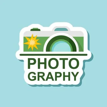 Camera sticker icon in flat style. Photography text vector illustration on .. Stock Illustration