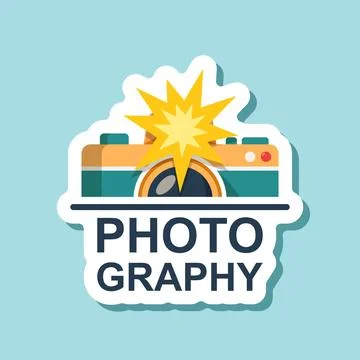 Camera sticker icon in flat style. Photography text vector illustration on .. Stock Illustration