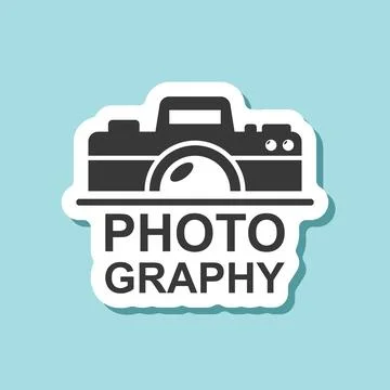 Camera sticker icon in flat style. Photography text vector illustration on .. Stock Illustration