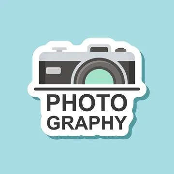 Camera sticker icon in flat style. Photography text vector illustration on .. Stock Illustration