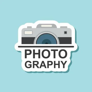 Camera sticker icon in flat style. Photography text vector illustration on .. Stock Illustration