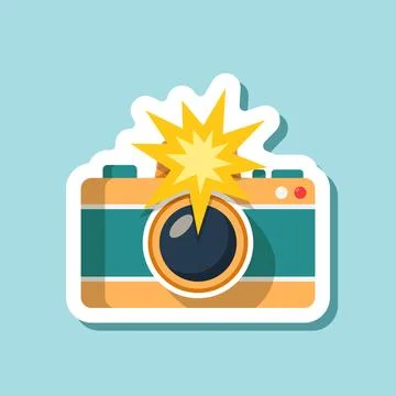 Camera sticker icon in flat style. Photography equipment vector illustratio.. Stock Illustration