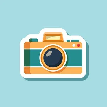 Camera sticker icon in flat style. Photography equipment vector illustratio.. Stock Illustration