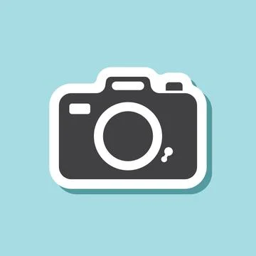 Camera sticker icon in flat style. Photography equipment vector illustratio.. Stock Illustration