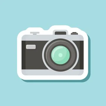 Camera sticker icon in flat style. Photography equipment vector illustratio.. Stock Illustration
