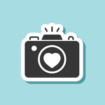 Camera sticker icon in flat style. Photography equipment vector illustratio.. Stock Illustration