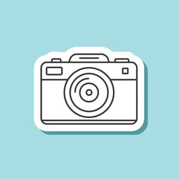 Camera sticker icon in flat style. Photography equipment vector illustratio.. Stock Illustration