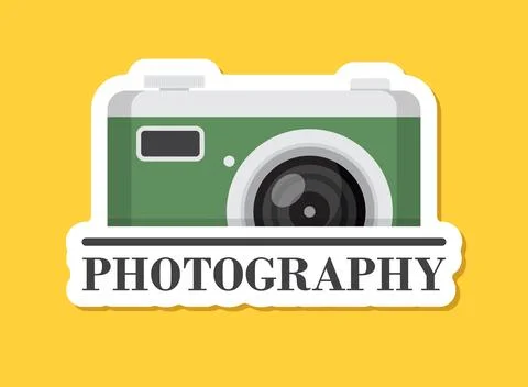 Camera sticker icon in flat style. Photography vector illustration on isola.. Stock Illustration