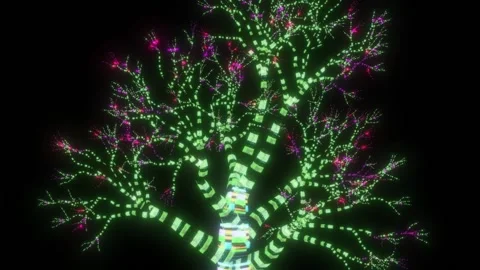 The camera studies a computer tree with flashes of lights that rotates clockwise Stock Footage 163107884