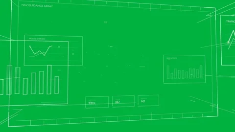Camera sweeping from cloud wireframe HUD animating panels showing network Stock Footage 335781033