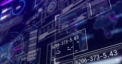 Camera sweeping left-right starting holo panels sliding codes changing gauge Stock Footage 329505229