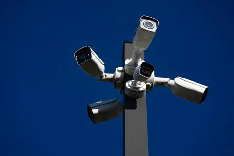 Camera systems record outdoor security footage. Modern Camera technology Stock Photos